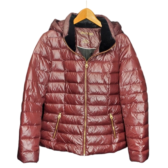 Calvin Klein Puffer Jacket Size Medium Burgundy/Maroon Lightweight Premium Down - Picture 4 of 15
